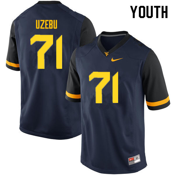 Youth #71 Junior Uzebu West Virginia Mountaineers College Football Jerseys Sale-Navy - Click Image to Close